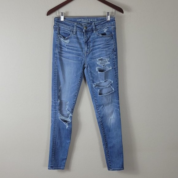 American Eagle Outfitters Denim - American Eagle Super Stretch X Hi-Rise Jegging Distressed Ripped Size 4 Regular